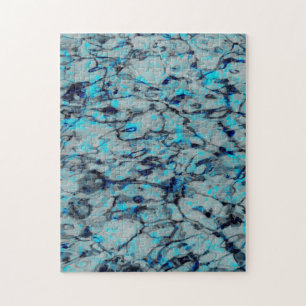 Cool, modern digital art of blue watercolor jigsaw puzzle
