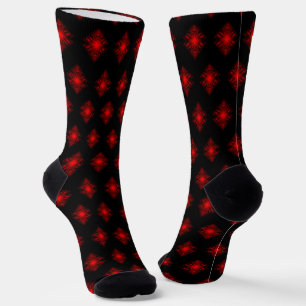 Cool Modern Digital Art Red and Black Socks