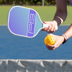 Cool Modern Double Initials Gradient Purple Blue Pickleball Paddle