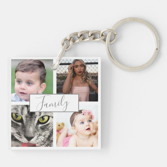 Cool Modern Family Photo Collage Keychain (Back)