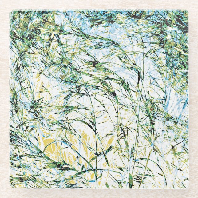 Cool modern floral flower pattern art design glass coaster (Front)