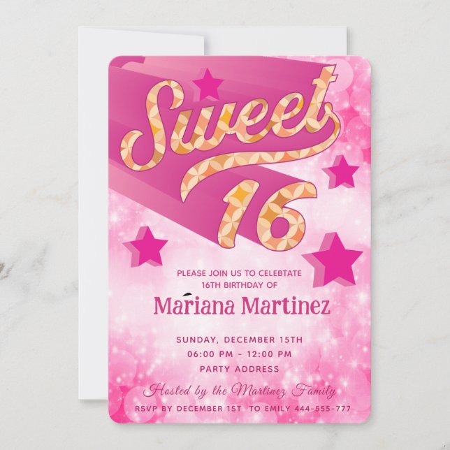 Cool modern funky super star typography pink  invitation (Front)