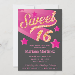 Cool modern funky super star typography pink  invitation