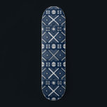 Cool Modern Geometric Tribal Blue Silver Pattern Skateboard<br><div class="desc">Cool Modern Geometric Tribal Blue Silver Pattern Skateboard features a modern silver geometric tribal pattern on a blue background. Designed by ©Evco Studio www.zazzle.com/store/evcostudio</div>