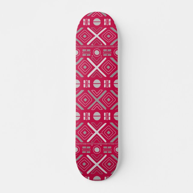 Cool Modern Geometric Tribal Pink Silver Pattern Skateboard (Front)