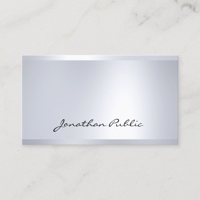 Cool Modern Glamourous Silver Look Elegant Top Business Card (Front)
