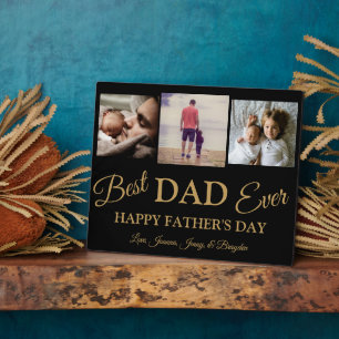 Cool Modern Gold Black 3 Photo Fathers Day Card Plaque