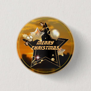 Cool Modern Gold Black Metallic Stars Merry Xmas 1 Inch Round Button