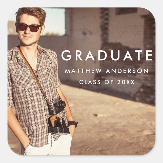 Cool Modern Graduation Announcement Photo Square Sticker (Front)