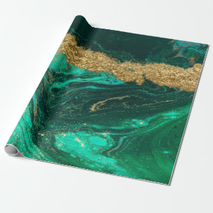 Cool Modern Green Gold Marble Stone Texture Wrapping Paper