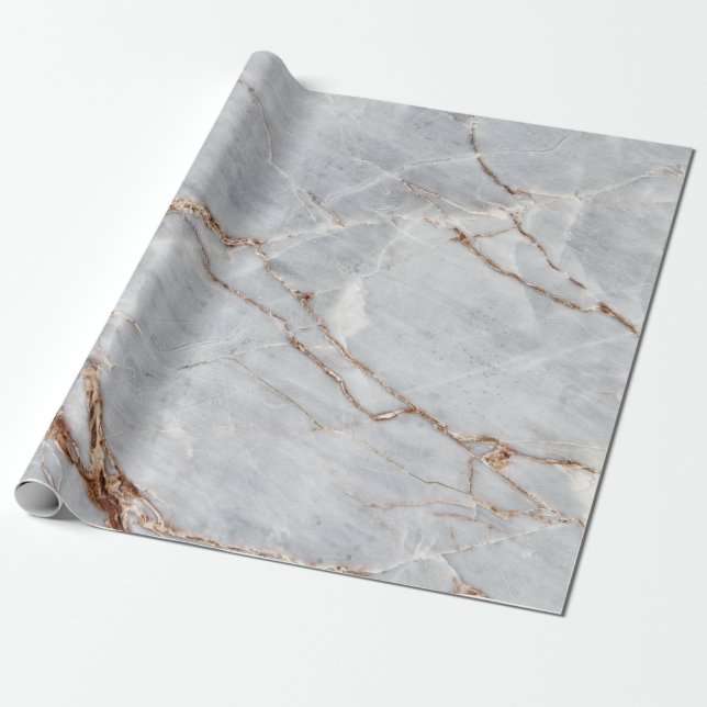 Cool Modern Grey Gold Marble Stone Texture Wrapping Paper (Unrolled)
