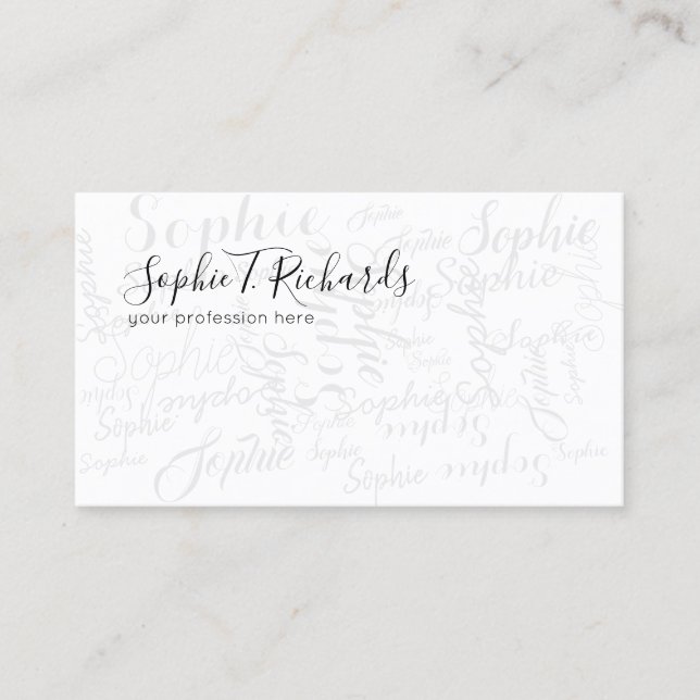 cool modern handwritten font style b/w business card (Front)