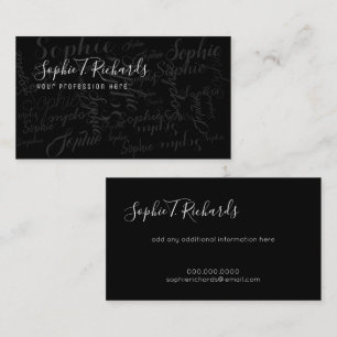 cool modern handwritten font style on black business card