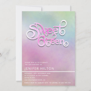 Cool modern holographic typography sweet sixteen invitation