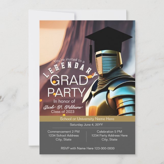 Cool Modern Knight Gamer Guy Grad Invitation (Front)