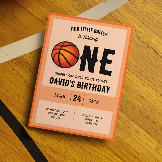 Cool Modern Little Baller Basketball 1st Birthday  Invitation (Creator Uploaded)