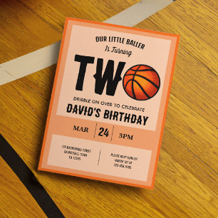 Cool Modern Little Baller Basketball 2nd Birthday  Invitation