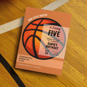 Cool Modern Little Baller Basketball Birthday Invitation