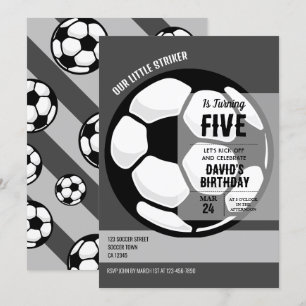 Cool Modern Little Striker Soccer Birthday Invitation