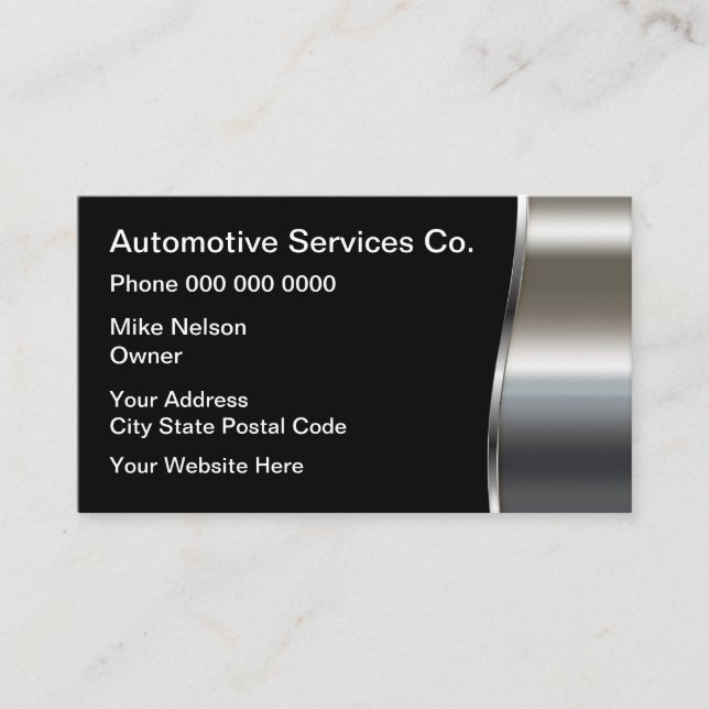Cool Modern Metallic Automotive Business Card (Front)