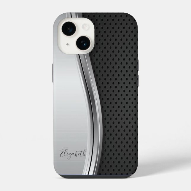 Cool Modern Metallic Silver Black   iPhone Case (Back)