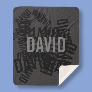 Cool modern name collage in black & grey sherpa blanket
