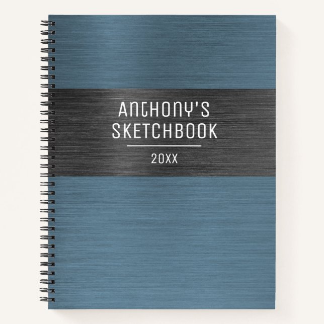 Cool Modern Navy Blue Sketchbook Notebook (Front)