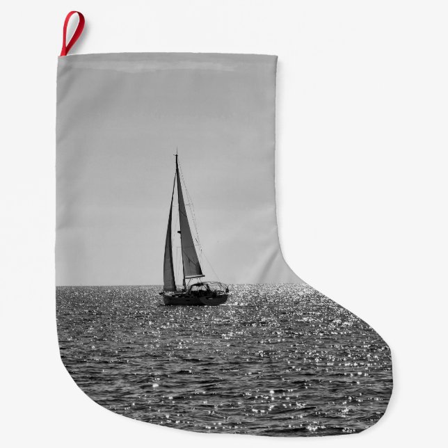 Cool modern photo of sail boat in summer large christmas stocking (Front)