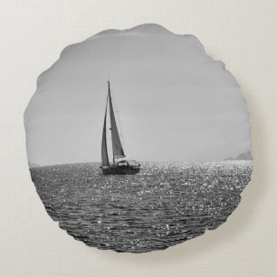 Cool modern photo of sail boat in summer round pillow