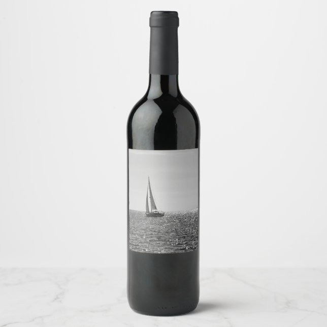 Cool modern photo of sail boat in summer wine label (Front)