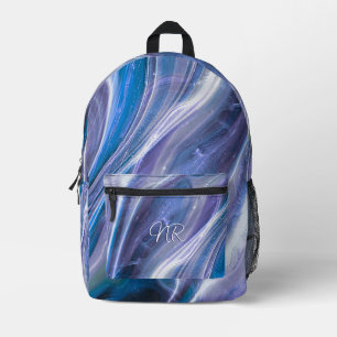Cool Modern Purple Blue Marble Add Your Monogram Printed Backpack