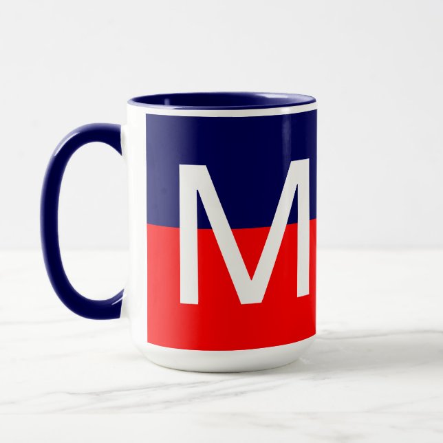Cool Modern Red White and Blue Monogram Mug (Left)