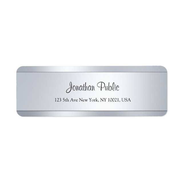 Cool Modern Script Silver Template Return Address (Front)
