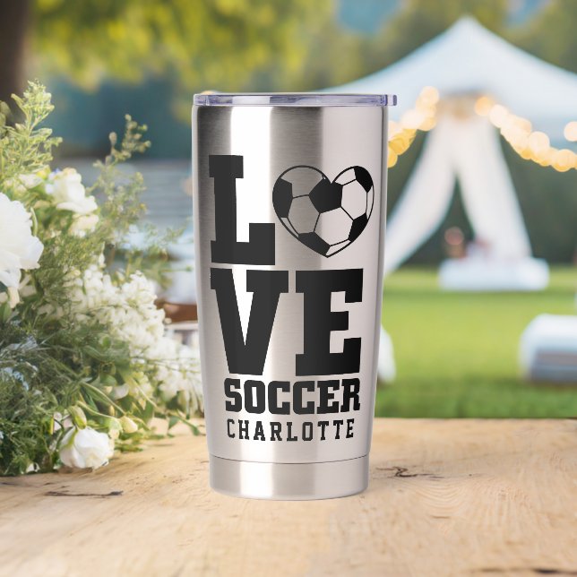 Cool Modern Soccer Love Personalized Name Insulated Tumbler (Wedding)