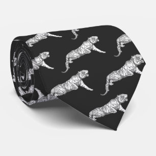 Cool Modern Trendy Silver Grey Tiger on Black Tie
