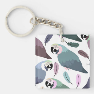 Cool Modern Tropical Parrots Pattern Keychain