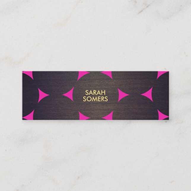 Cool, Modern Wood and Pink Circles Pattern Mini Business Card (Front)