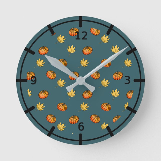 cool modern yellow pumpkin pattern lovers word art round clock (Front)