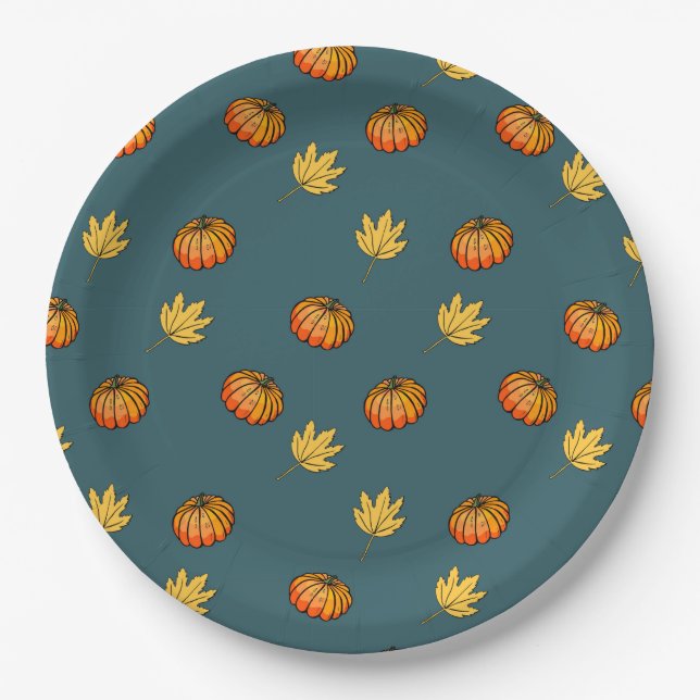 cool modern yellow pumpkin pattern lovers word paper plate (Front)