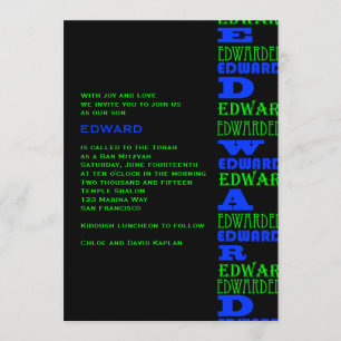 Cool moderne Bar Mitzvah Invitation Black Blue