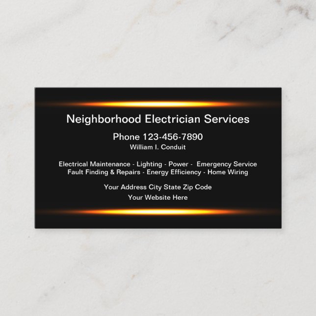 Cool Moderne Electricien Services Cartes de visite (Devant)
