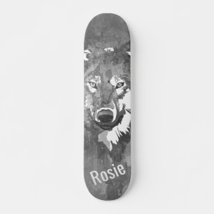 Cool moderne noir blanc aquarelle loup skateboard
