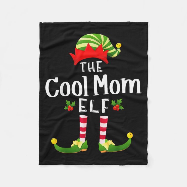 Cool Mom Christmas Elf Matching Pajama X-mas Party Fleece Blanket (Front)