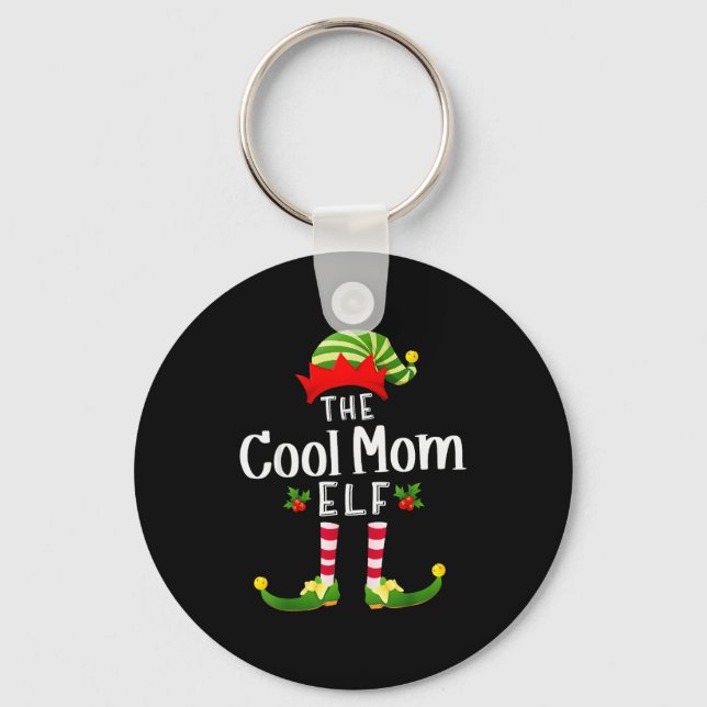 Cool Mom Christmas Elf Matching Pajama X-mas Party Keychain (Front)