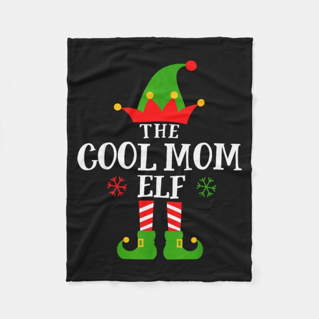 Cool Mom Elf Funny Matching Family Christmas Pajam Fleece Blanket (Front)