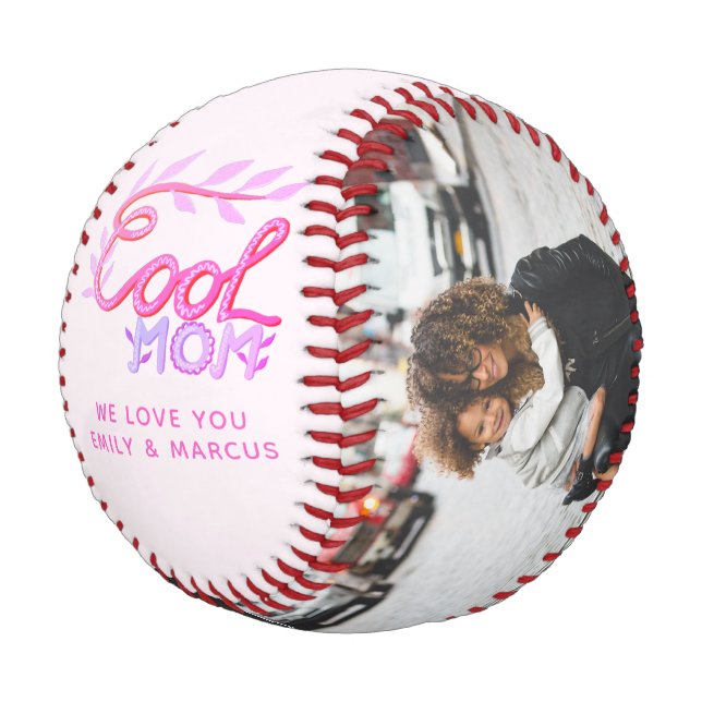 Cool Mom Hand Lettering Mother Keepsake Photo Baseball (Angled)