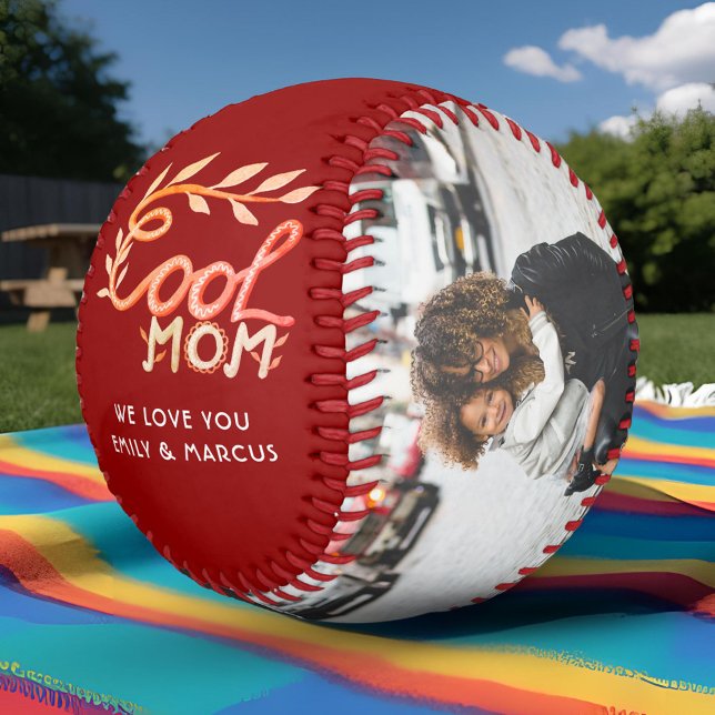 Cool Mom Hand Lettering Mother Red Photo Baseball (Creator Uploaded)