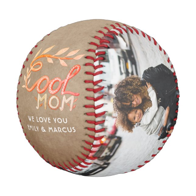 Cool Mom Hand Lettering Mother Rustic Beige Photo Baseball (Angled)