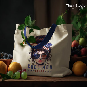 Cool Mom Votes Vintage Messy Hair Lady Election Tote Bag