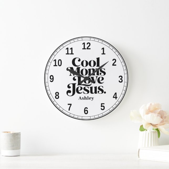 Cool Moms Love Jesus Large Clock (Home)